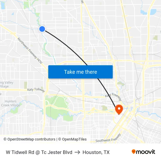 W Tidwell Rd @ Tc Jester Blvd to Houston, TX map