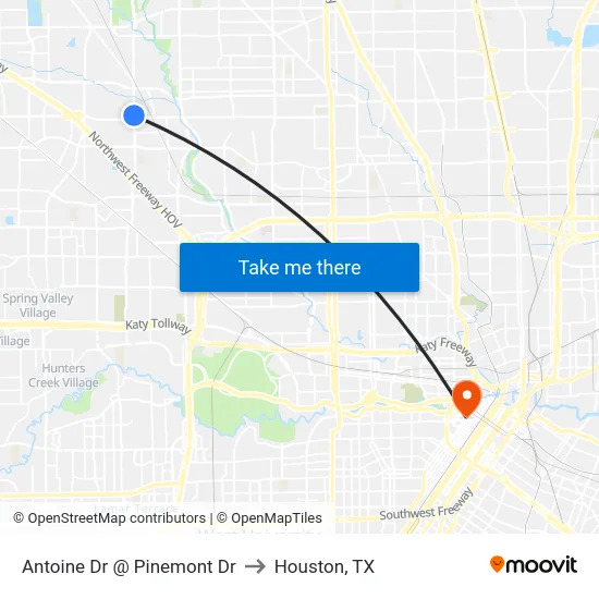 Antoine Dr @ Pinemont Dr to Houston, TX map