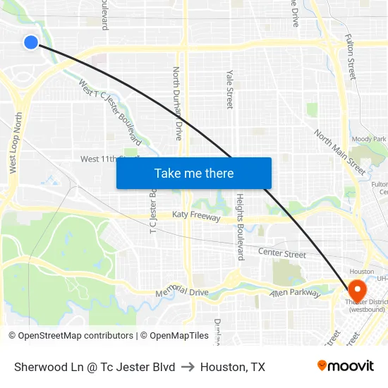 Sherwood Ln @ Tc Jester Blvd to Houston, TX map