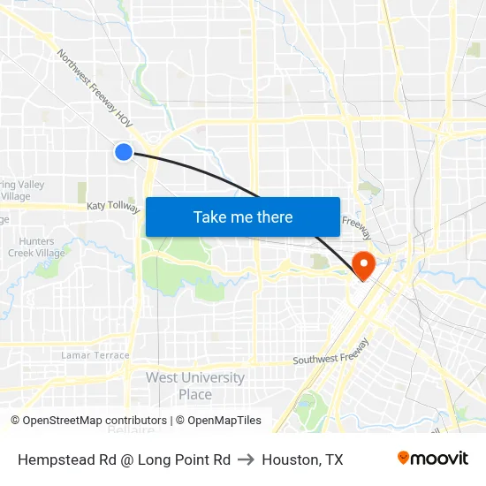 Hempstead Rd @ Long Point Rd to Houston, TX map