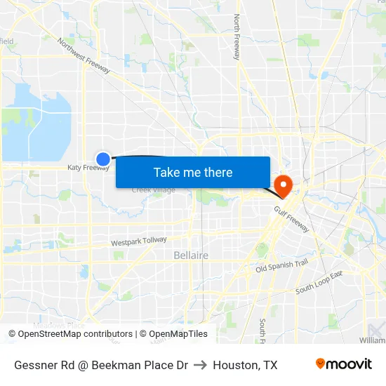 Gessner Rd @ Beekman Place Dr to Houston, TX map