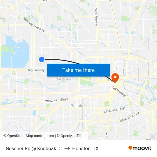 Gessner Rd @ Knoboak Dr to Houston, TX map