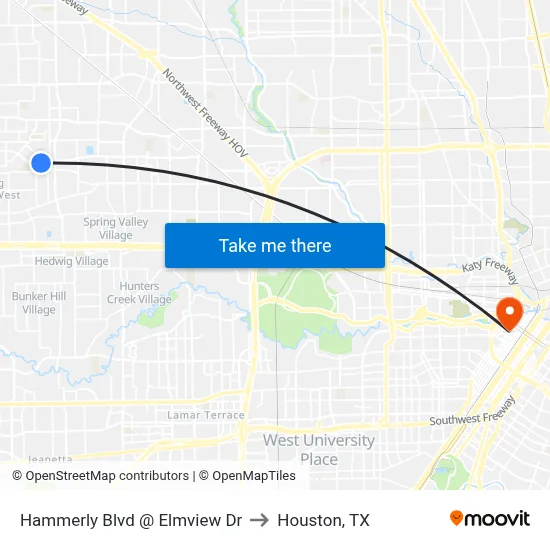 Hammerly Blvd @ Elmview Dr to Houston, TX map