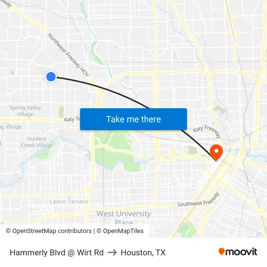 Hammerly Blvd @ Wirt Rd to Houston, TX map