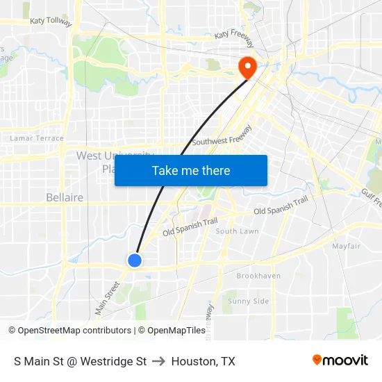 S Main St @ Westridge St to Houston, TX map