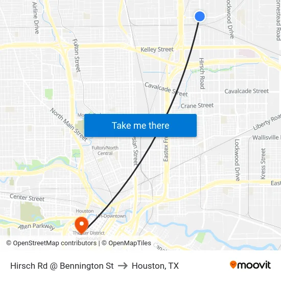 Hirsch Rd @ Bennington St to Houston, TX map