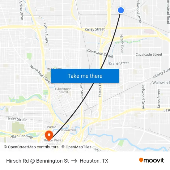 Hirsch Rd @ Bennington St to Houston, TX map