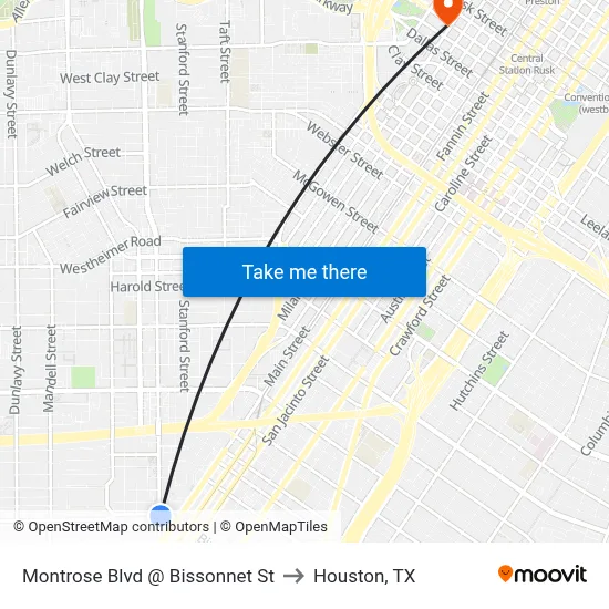 Montrose Blvd @ Bissonnet St to Houston, TX map