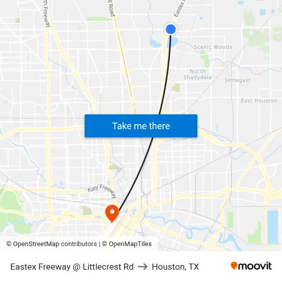 Eastex Freeway @ Littlecrest Rd to Houston, TX map