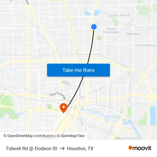 Tidwell Rd @ Dodson St to Houston, TX map
