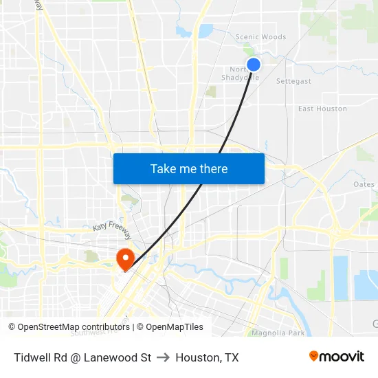 Tidwell Rd @ Lanewood St to Houston, TX map