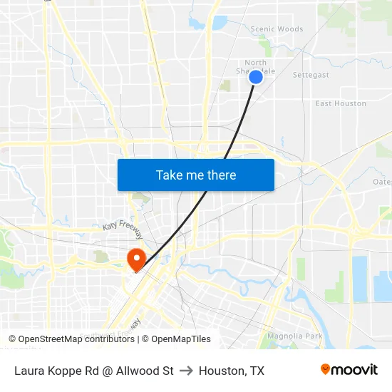Laura Koppe Rd @ Allwood St to Houston, TX map