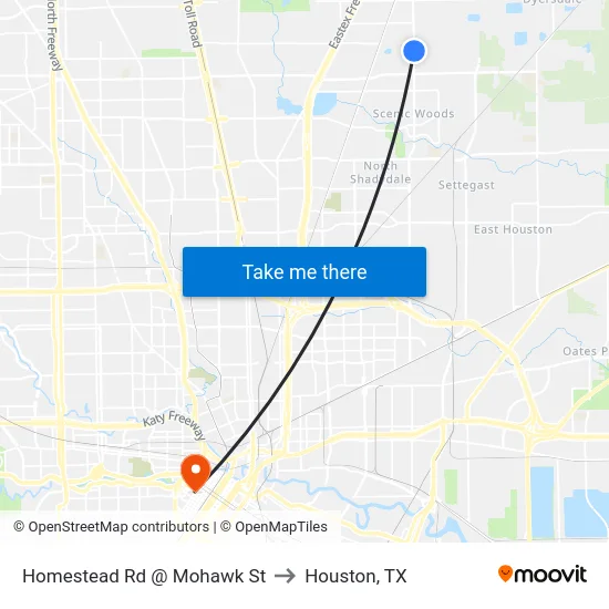 Homestead Rd @ Mohawk St to Houston, TX map