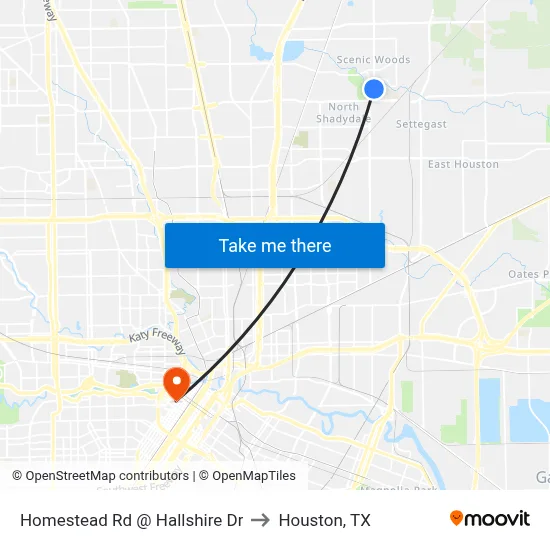 Homestead Rd @ Hallshire Dr to Houston, TX map