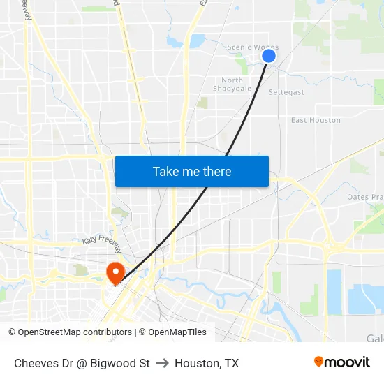Cheeves Dr @ Bigwood St to Houston, TX map