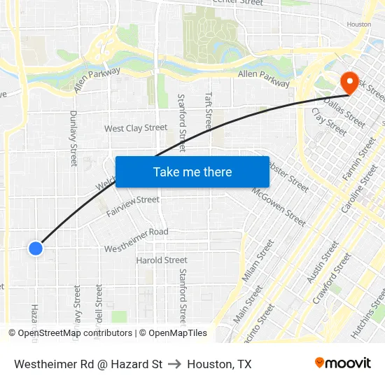 Westheimer Rd @ Hazard St to Houston, TX map