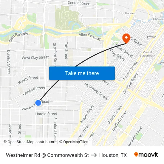 Westheimer Rd @ Commonwealth St to Houston, TX map