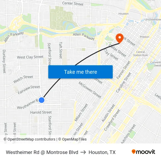 Westheimer Rd @ Montrose Blvd to Houston, TX map