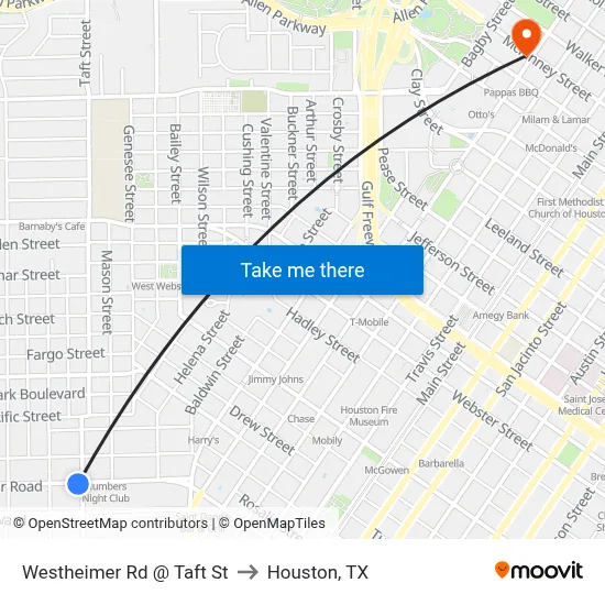 Westheimer Rd @ Taft St to Houston, TX map