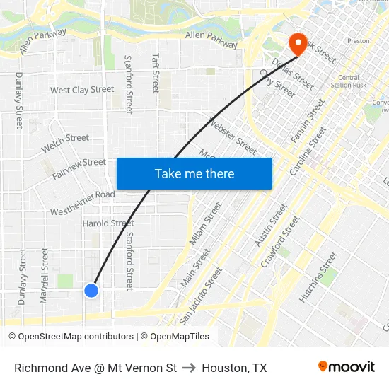 Richmond Ave @ Mt Vernon St to Houston, TX map