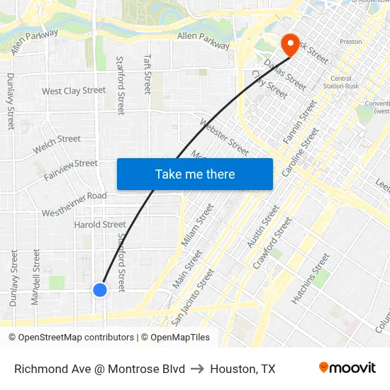 Richmond Ave @ Montrose Blvd to Houston, TX map