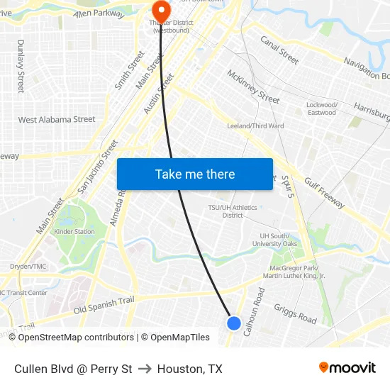Cullen Blvd @ Perry St to Houston, TX map