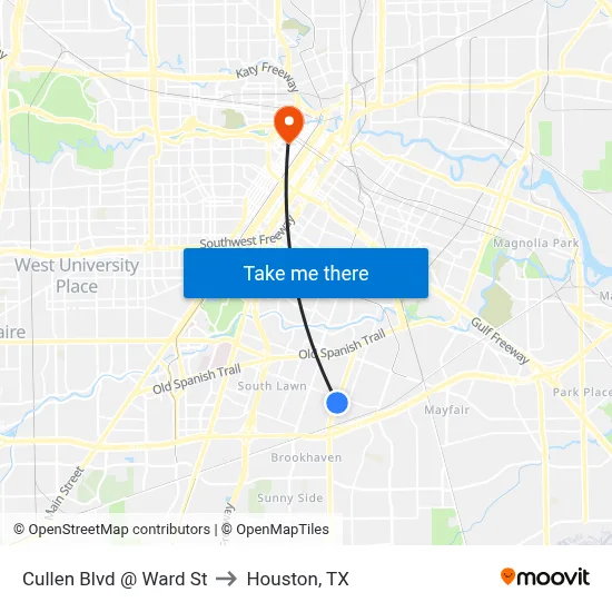 Cullen Blvd @ Ward St to Houston, TX map