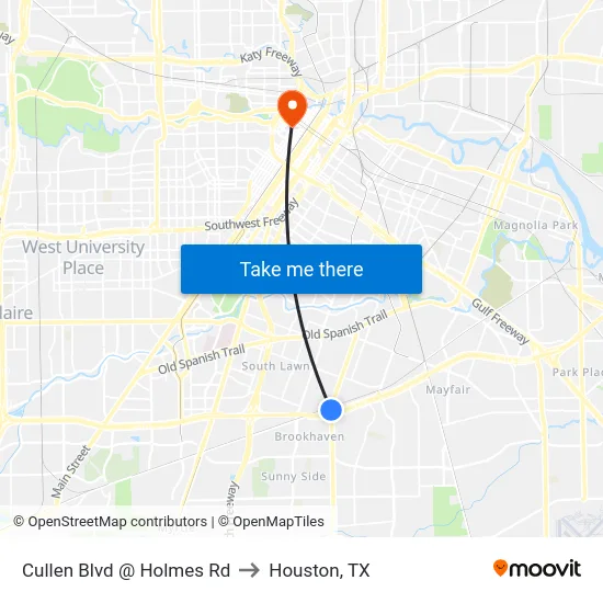 Cullen Blvd @ Holmes Rd to Houston, TX map