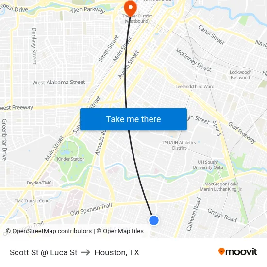 Scott St @ Luca St to Houston, TX map