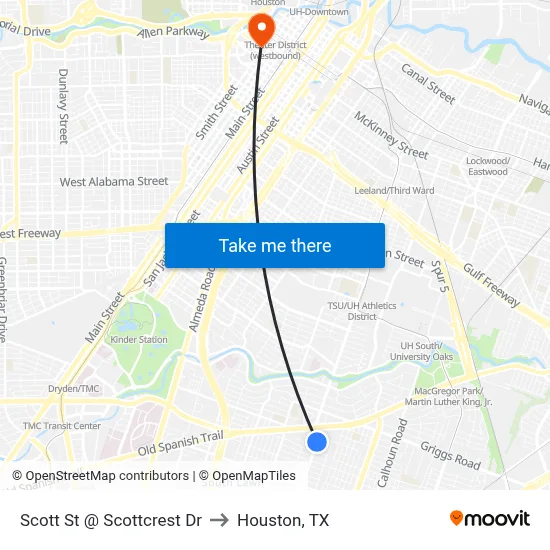 Scott St @ Scottcrest Dr to Houston, TX map