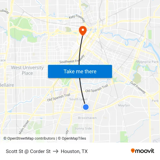 Scott St @ Corder St to Houston, TX map