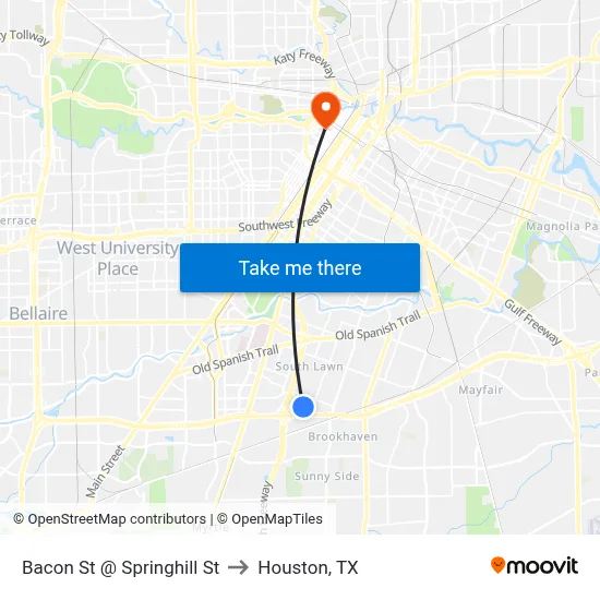 Bacon St @ Springhill St to Houston, TX map