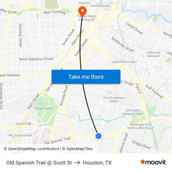 Old Spanish Trail @ Scott St to Houston, TX map