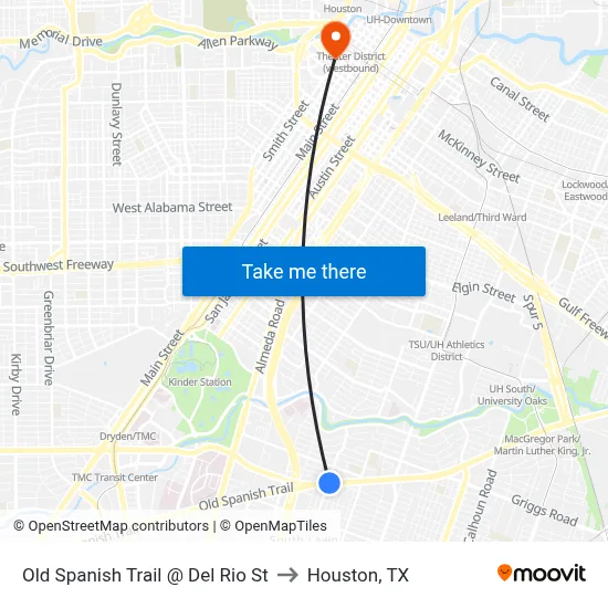 Old Spanish Trail @ Del Rio St to Houston, TX map