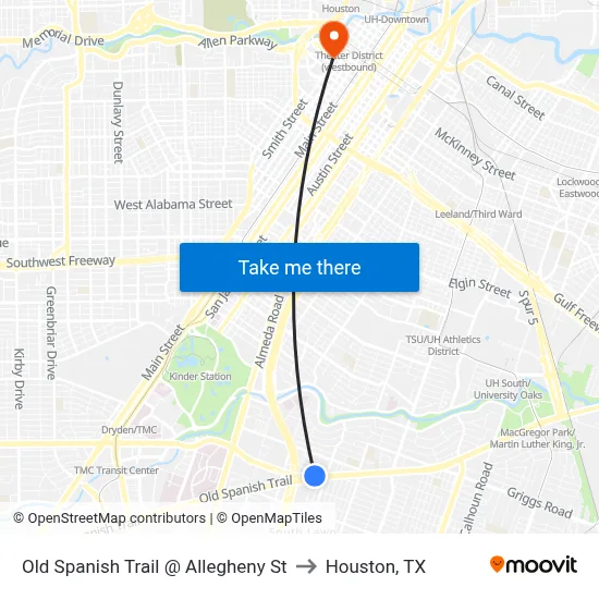 Old Spanish Trail @ Allegheny St to Houston, TX map
