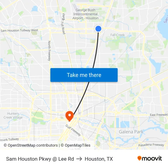 Sam Houston Pkwy @ Lee Rd to Houston, TX map