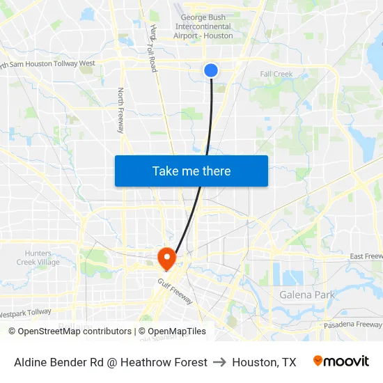 Aldine Bender Rd @ Heathrow Forest to Houston, TX map