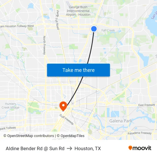 Aldine Bender Rd @ Sun Rd to Houston, TX map