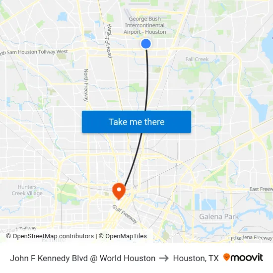 John F Kennedy Blvd @ World Houston to Houston, TX map