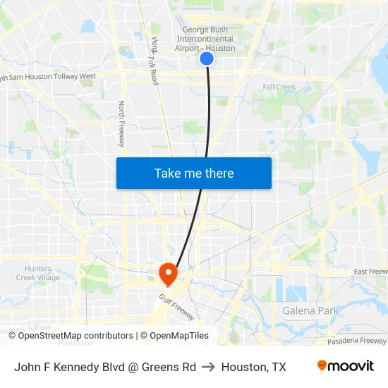 John F Kennedy Blvd @ Greens Rd to Houston, TX map