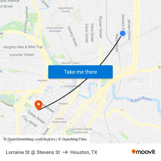 Lorraine St @ Stevens St to Houston, TX map