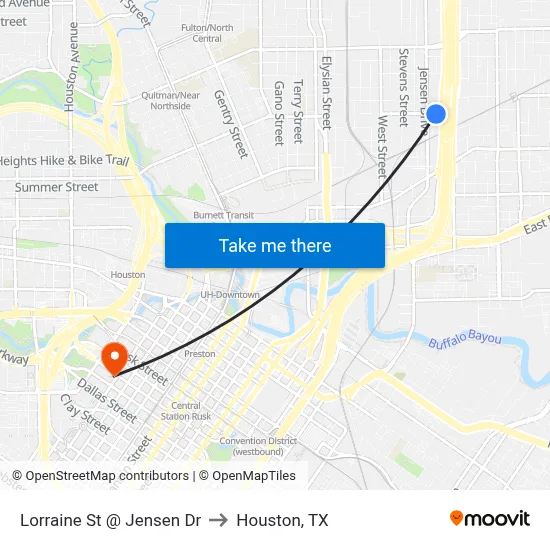 Lorraine St @ Jensen Dr to Houston, TX map