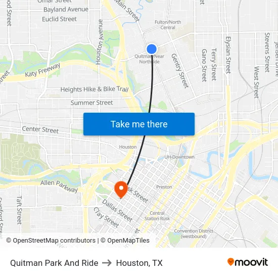 Quitman Park And Ride to Houston, TX map