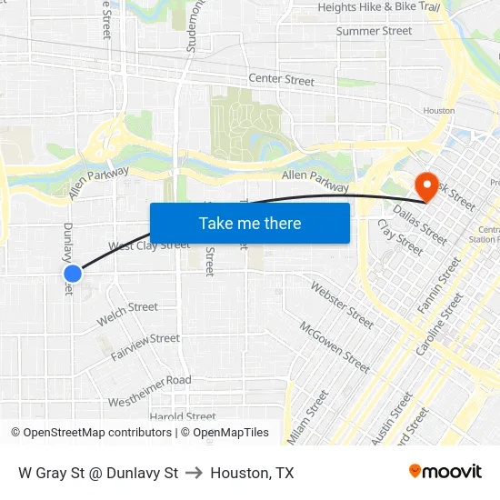 W Gray St @ Dunlavy St to Houston, TX map