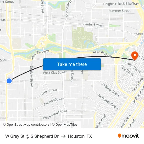 W Gray St @ S Shepherd Dr to Houston, TX map