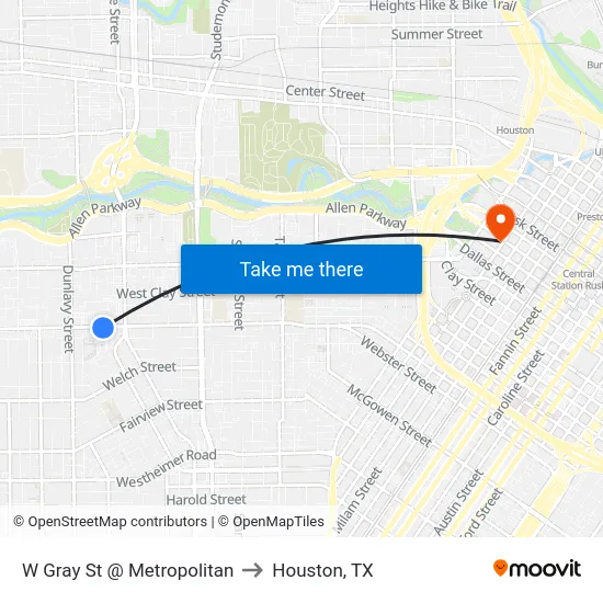 W Gray St @ Metropolitan to Houston, TX map