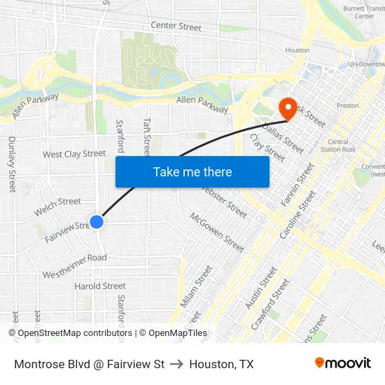 Montrose Blvd @ Fairview St to Houston, TX map