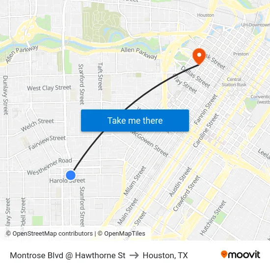 Montrose Blvd @ Hawthorne St to Houston, TX map