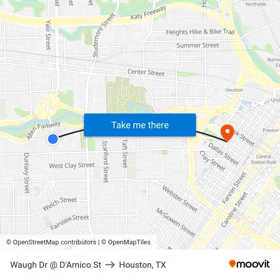 Waugh Dr @ D'Amico St to Houston, TX map