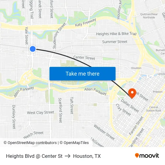 Heights Blvd @ Center St to Houston, TX map
